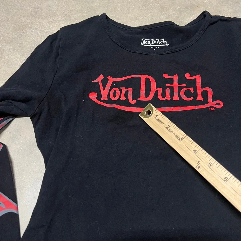 Von Dutch Womens 2 Piece Set Black Red Flame Crop Top Joggers L TVNO3A1275NV